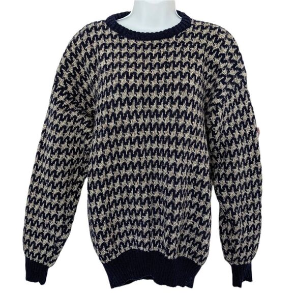 Vintage WM. H. Leishman wool hound tooth sweater graphic knit crew neck Large B3 - Picture 1 of 8